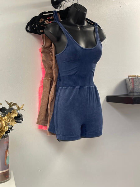 Mineral Wash Romper(Coral Fuschia)