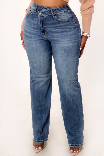 High Rise Offset Straight Jeans